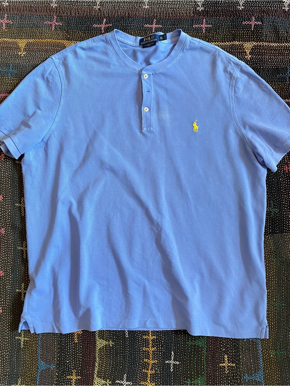 Polo by Ralph Lauren Light Blue Short-Sleeve Lightweight Henley with Yellow Pony